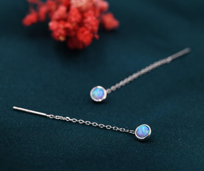Blue Opal Dot Threader Earrings in Sterling Silver, Lab Opal Ear Threaders, Silver or Gold, Opal Threaders, Chain Earrings