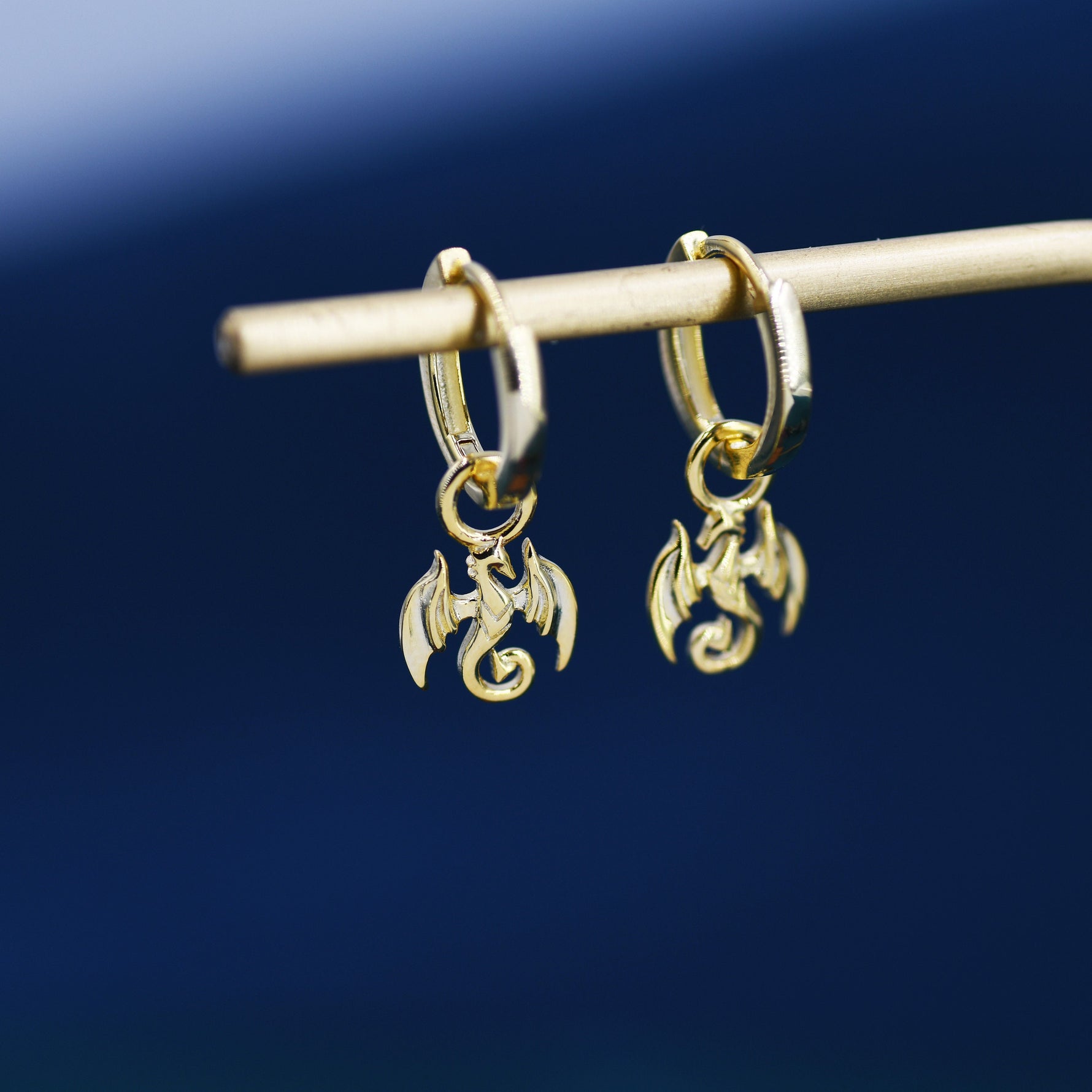 Dragon Huggie Hoop in Sterling Silver, Silver or Gold, Dagon Dangle Hoop Earrings, Detachable and Interchangeable