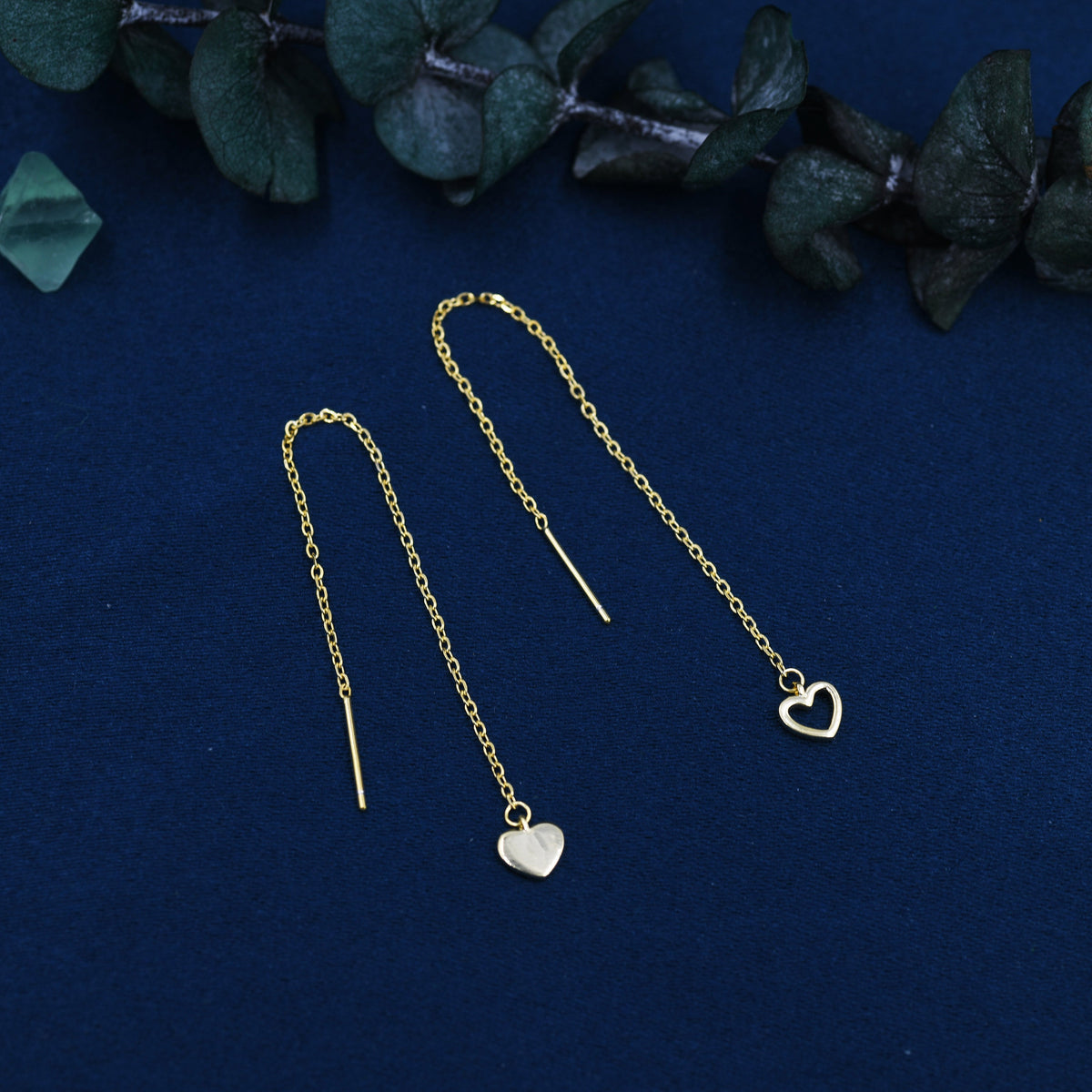 Mismatched Tiny Heart Threader Earrings in Sterling Silver, 9cm, Silver, Gold or Rose Gold, Heart Ear Threaders, Single or Double Piercing