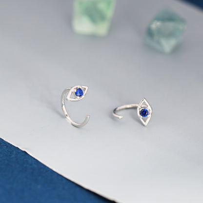 Evil Eye CZ Huggie Hoop Earrings in Sterling Silver, Silver or Gold, Open Threader, Threader Hoop, Open Hoops, C shape Earrings