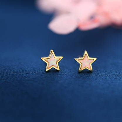Opal Star Stud Earrings in Sterling Silver - Simulated Opal Stud Earrings - Silver Gold and Rose Gold - Geometric Minimalist