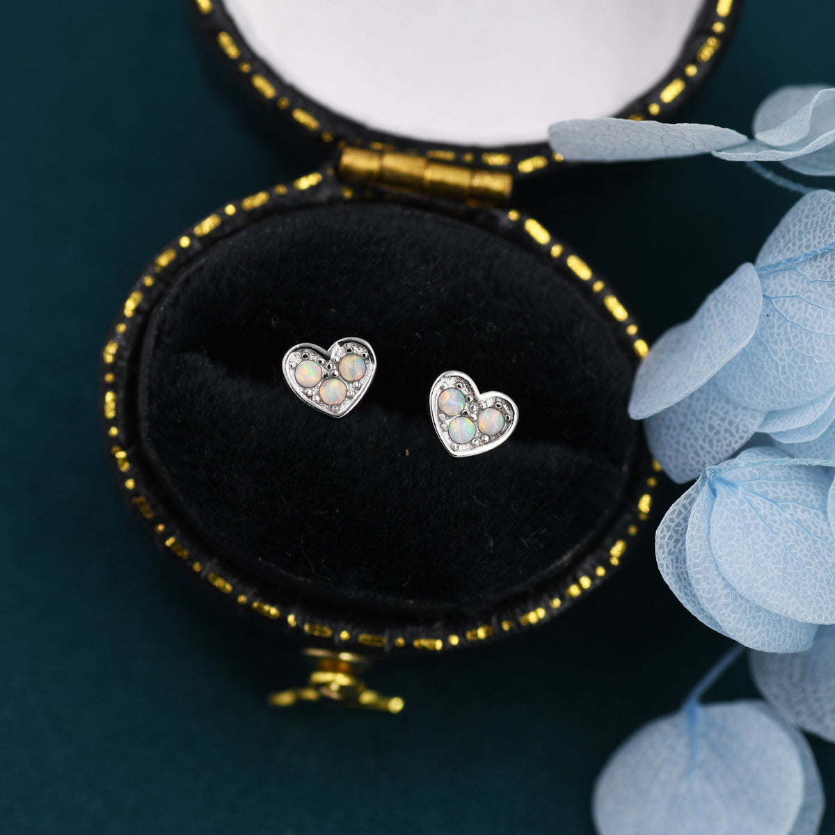 Extra Tiny Opal Heart Stud Earrings in Sterling Silver - Gold, Rose Gold and Silver Petite Stud Earrings
