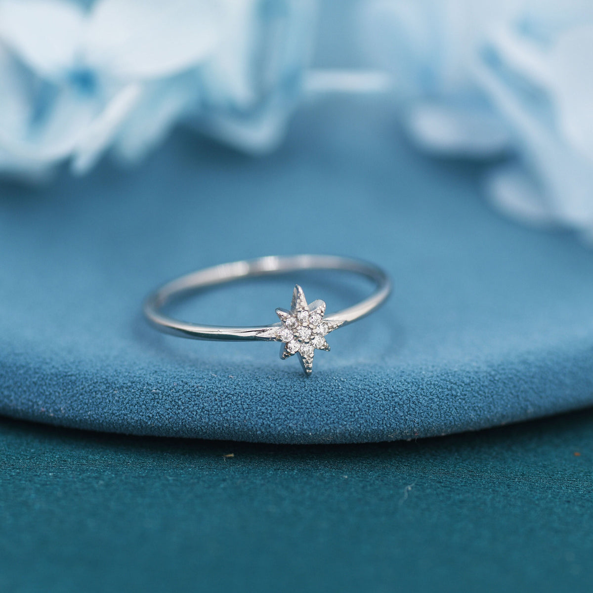 Sterling Silver Starburst Ring - Dainty Star Ring - Stacking Ring