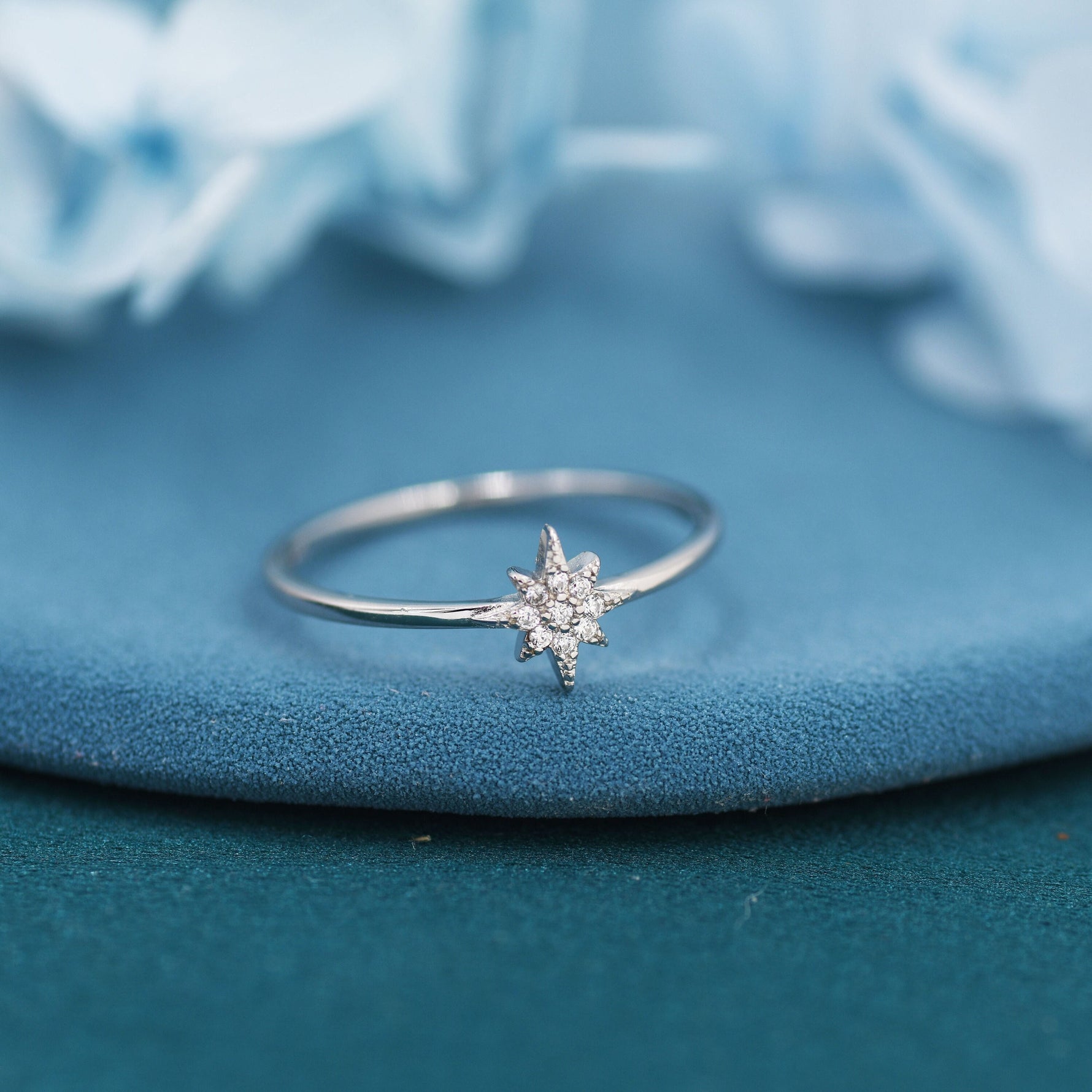 Sterling Silver Starburst Ring - Dainty Star Ring - Stacking Ring