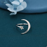 Opal Moon and Star Large Ring in Sterling Silver, Silver or Gold, New Moon Open Ring with Embellished Opal US 5 - 9 Statement Ring