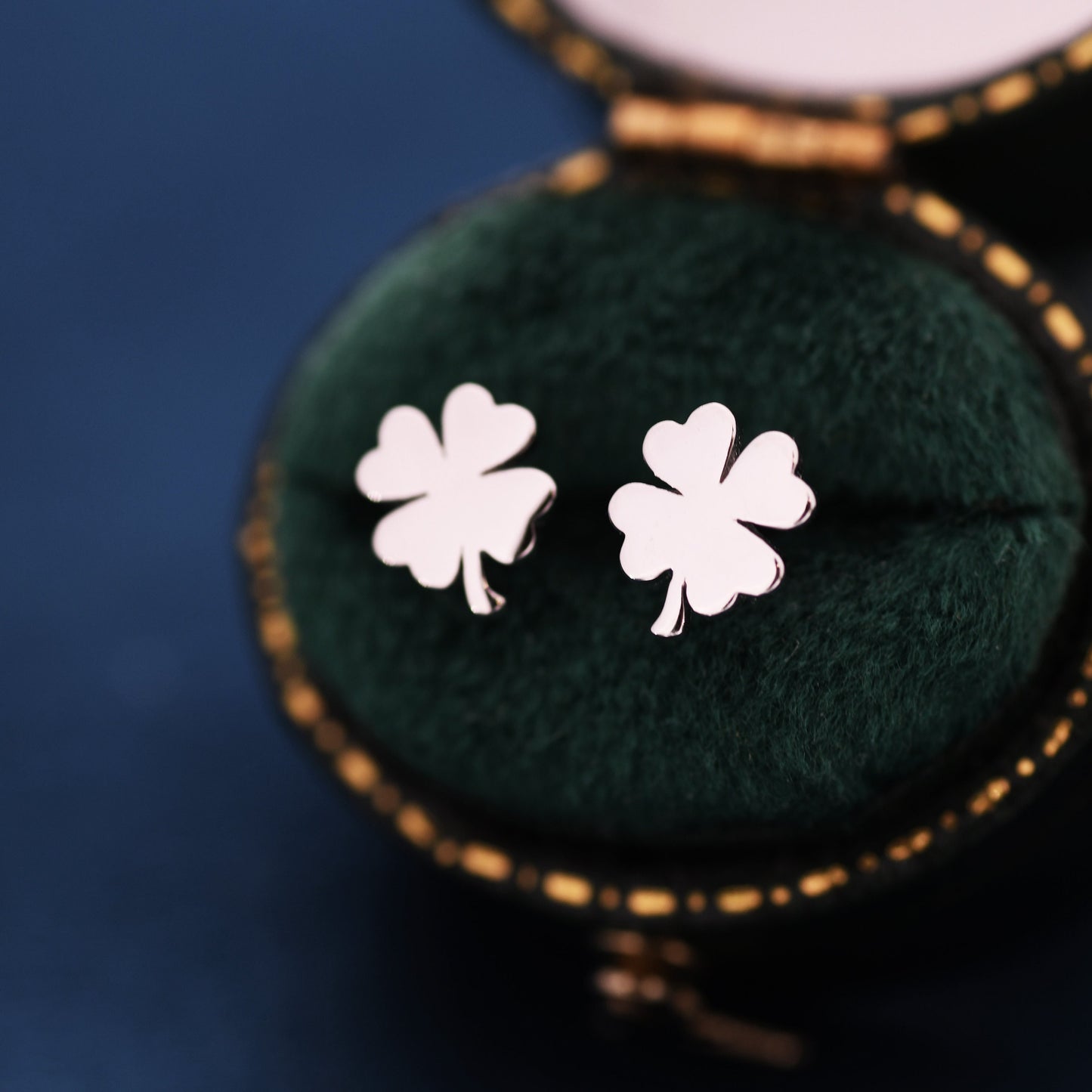 Shamrock Stud Earrings in Sterling Silver, Four Leaf Clover Earrings, Irish Earrings, Silver Gold or Rose Gold