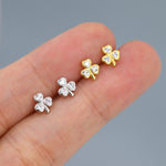 CZ Shamrock Tiny Stud Earrings in Sterling Silver, Clover Earrings, Irish Earrings, Silver or Gold Flower Earrings