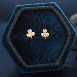 CZ Shamrock Tiny Stud Earrings in Sterling Silver, Clover Earrings, Irish Earrings, Silver or Gold Flower Earrings