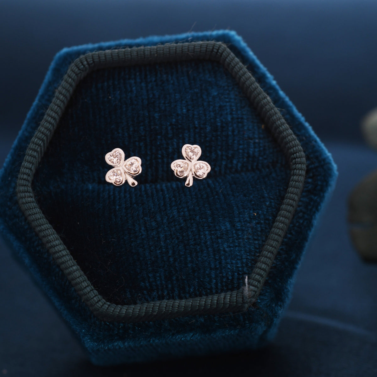 CZ Shamrock Tiny Stud Earrings in Sterling Silver, Clover Earrings, Irish Earrings, Silver or Gold Flower Earrings