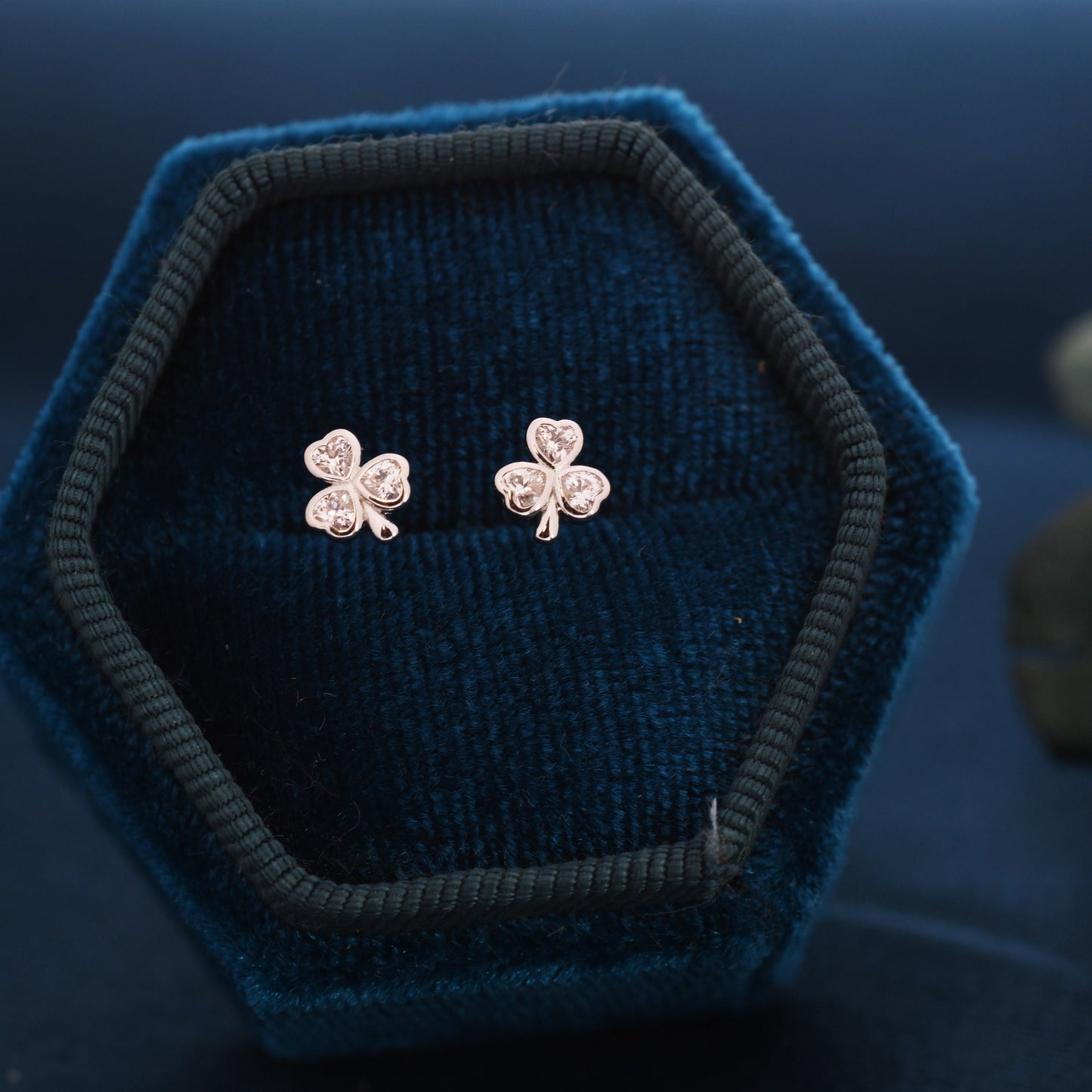 CZ Shamrock Tiny Stud Earrings in Sterling Silver,  Clover Earrings, Irish Earrings, Silver or Gold Flower Earrings