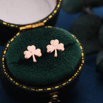 Shamrock Stud Earrings in Sterling Silver, Three Leaf Clover Earrings, Irish Earrings, Silver Gold or Rose Gold