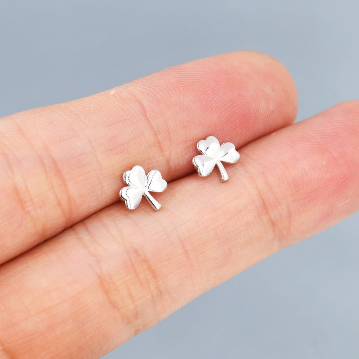 Shamrock Stud Earrings in Sterling Silver, Three Leaf Clover Earrings, Irish Earrings, Silver Gold or Rose Gold