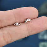 Mismatched Tiny Winking Eyes Stud Earrings in Sterling Silver, Eye Earrings, Stacking Earrings, Silver or Gold Finish, Eye Stud