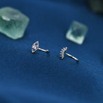 Mismatched Tiny Winking Eyes Huggie Hoop Earrings in Sterling Silver, Eye Earrings, Silver or Gold, C Shape Threader Hoops