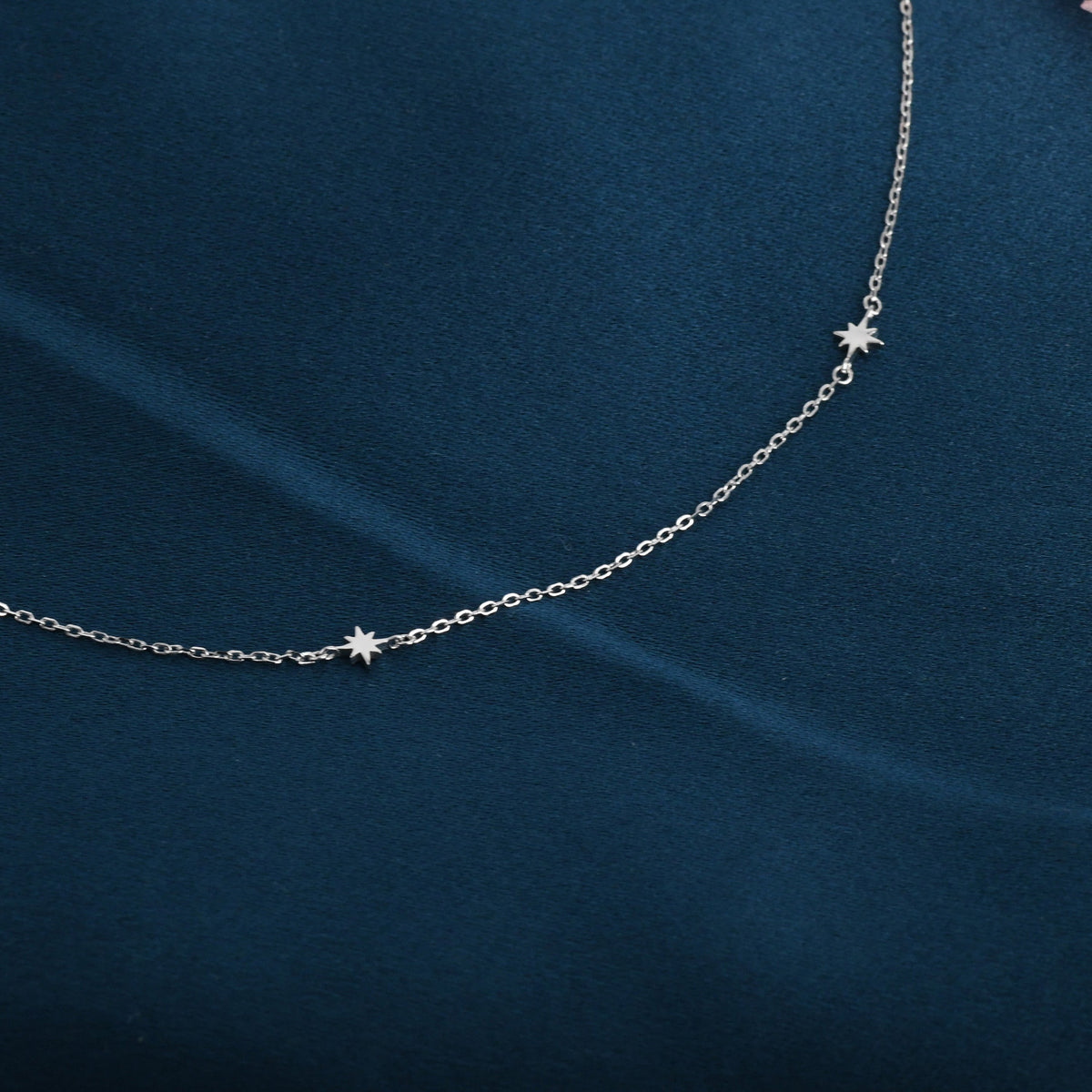 Extra Tiny Starburst Necklace in Sterling Silver, Floating Stars Necklace, Adjustable Length, Extra Small Pendant, 16 inch to 18 inch