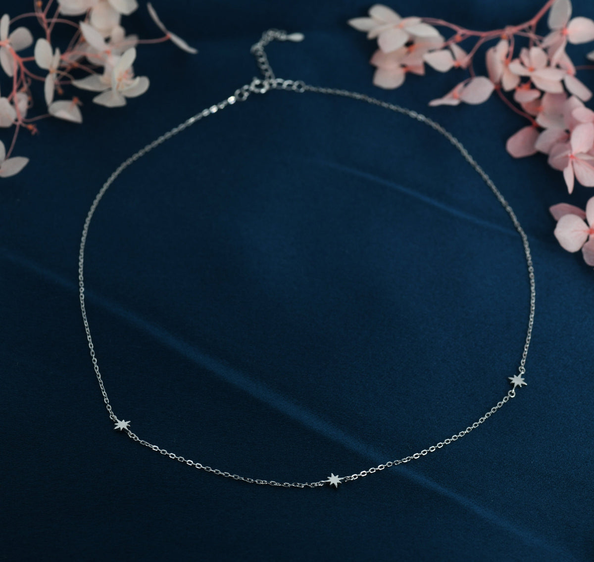 Extra Tiny Starburst Necklace in Sterling Silver, Floating Stars Necklace, Adjustable Length, Extra Small Pendant, 16 inch to 18 inch
