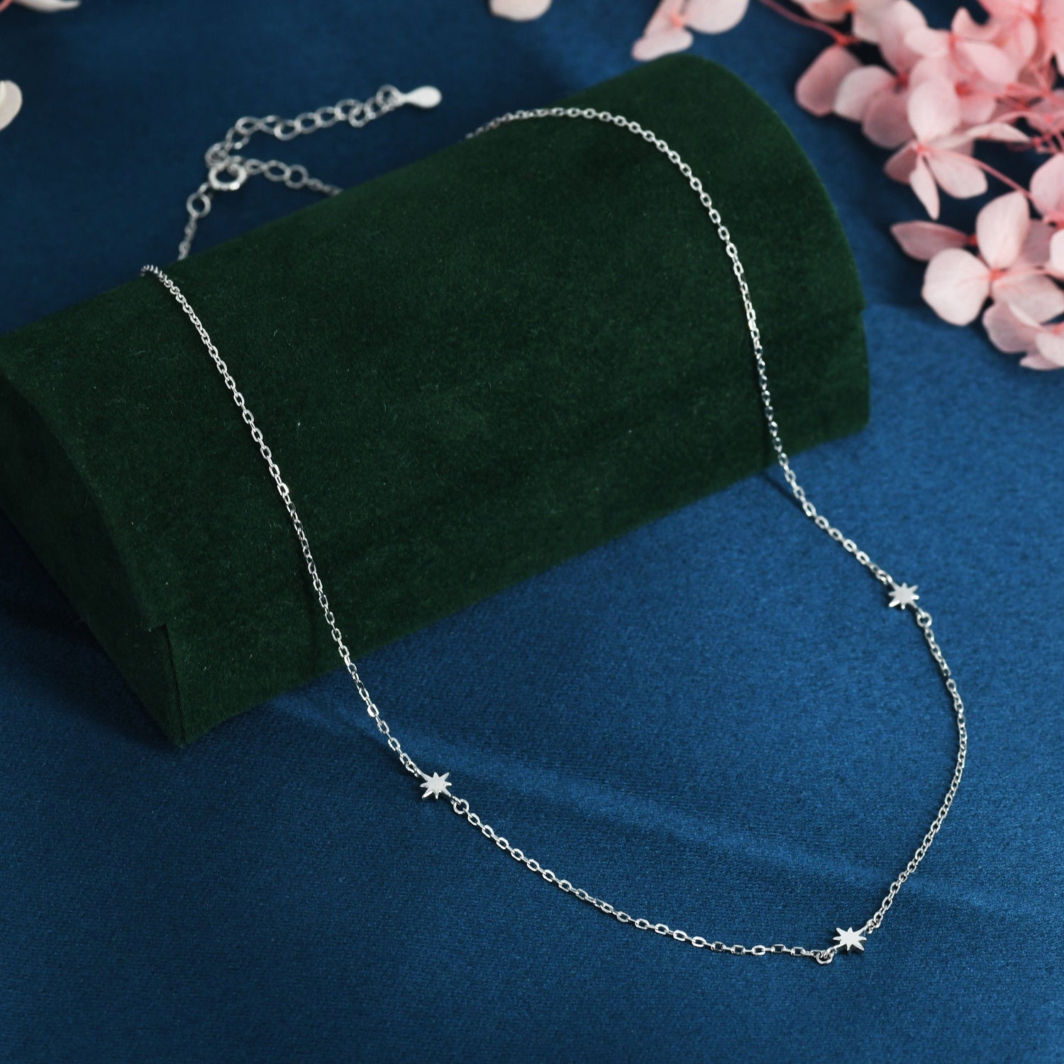 Extra Tiny Starburst Necklace in Sterling Silver, Floating Stars Necklace, Adjustable Length, Extra Small Pendant, 16 inch to 18 inch
