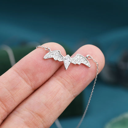 CZ Bat Necklace in Sterling Silver, Silver or Gold,  Nature Inspired Animal Jewellery