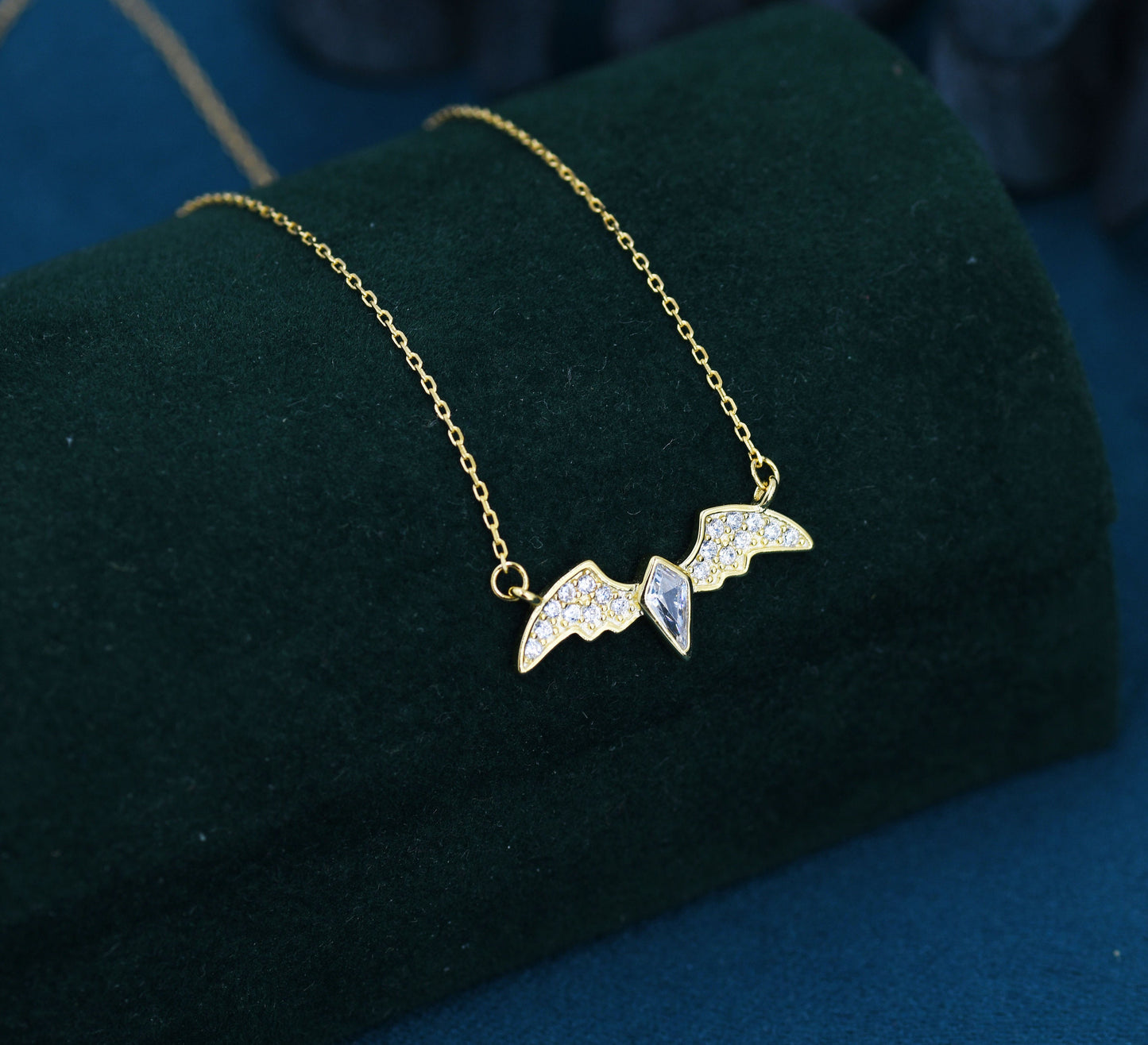 CZ Bat Necklace in Sterling Silver, Silver or Gold,  Nature Inspired Animal Jewellery