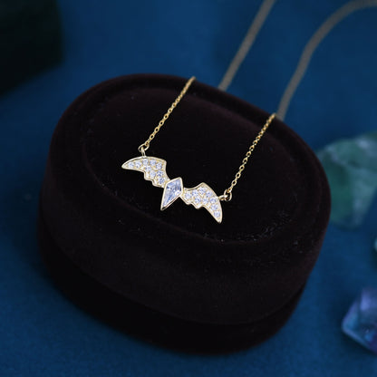 CZ Bat Necklace in Sterling Silver, Silver or Gold,  Nature Inspired Animal Jewellery