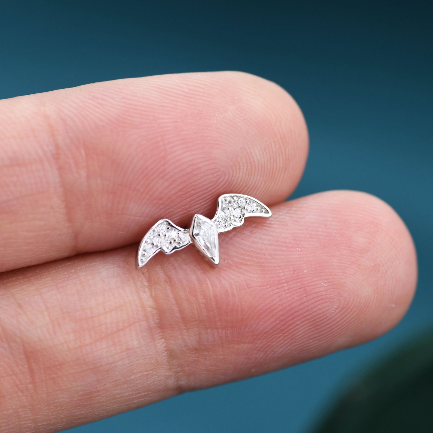 CZ Crystal Bat Stud Earrings in Sterling Silver, Silver or Gold, Rhombus Bat Earrings, Stacking Earrings, Animal Earrings