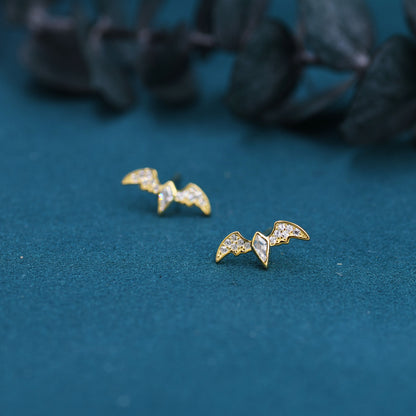 CZ Crystal Bat Stud Earrings in Sterling Silver, Silver or Gold, Rhombus Bat Earrings, Stacking Earrings, Animal Earrings