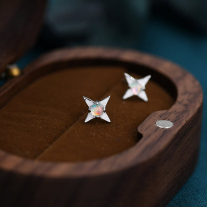 Star Opal Stud Earrings in Sterling Silver, Silver, Gold or Rose Gold, Four Point Star, Stacking Earrings