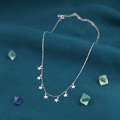Star Choker Necklace in Sterling Silver, Silver or Gold, Star Collar Necklace, Short Necklace