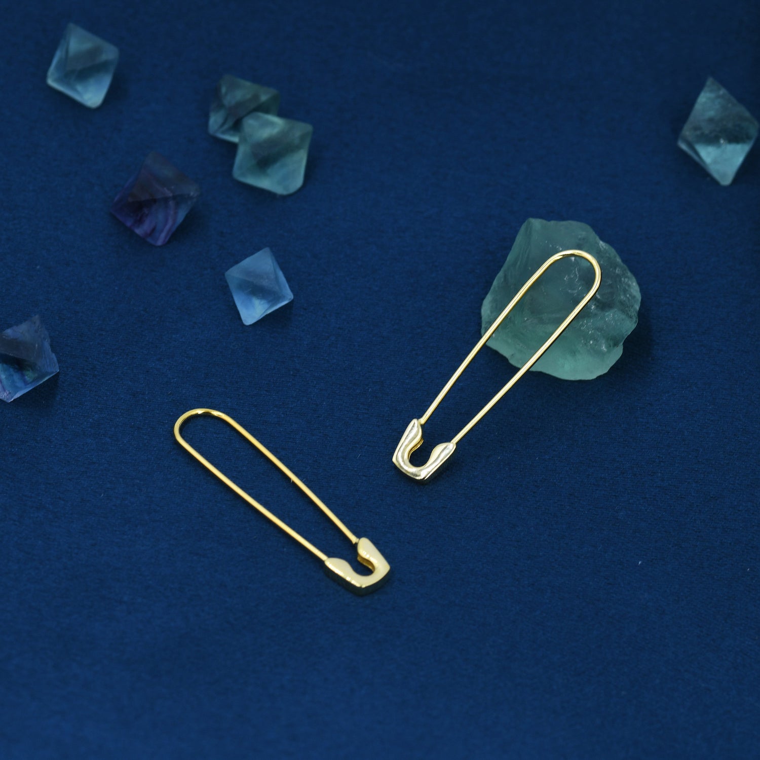 Safety Pin Pull Through Drop Earrings in Sterling Silver, Fun Quirky Punk Rock Jewellery