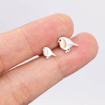 Extra Tiny Robin Screw back Earrings in Sterling Silver, Extra Tiny, Silver Robin Bird Cuff Earrings, Silver and Rose Gold, Nature Inspired