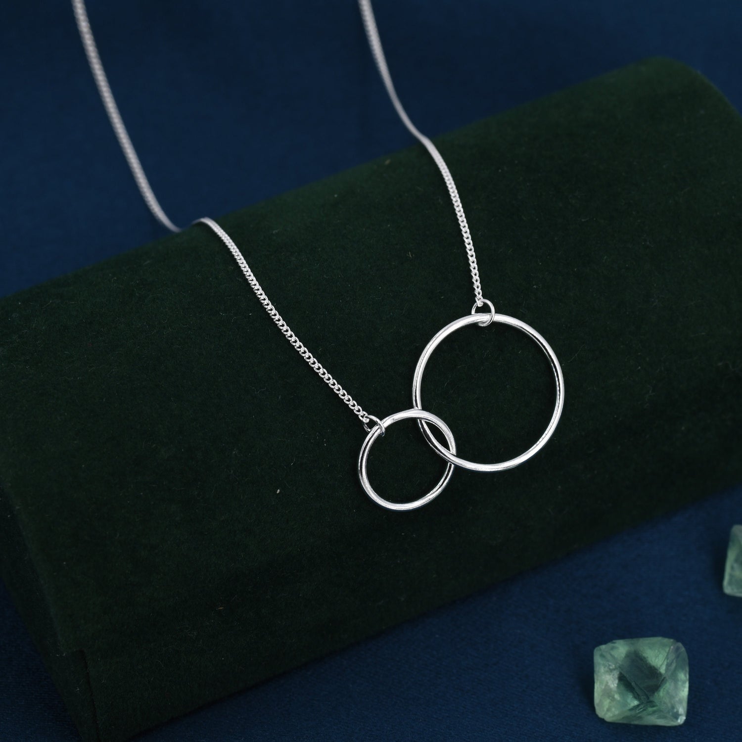 Sterling Silver Linked Interlinking Circle Pendant Necklace, Adjustable Length, Infinity Double Circle Necklace, Sisters, Friendship