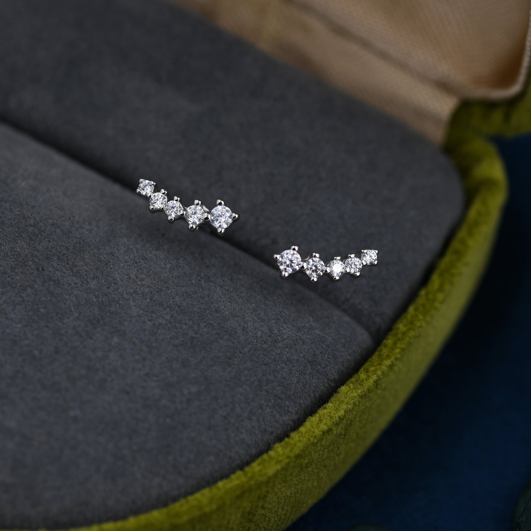 Extra Tiny Shooting Star CZ Stud Earrings in Sterling Silver, Silver or Gold, Curved CZ Bar Earrings, Stacking Earrings