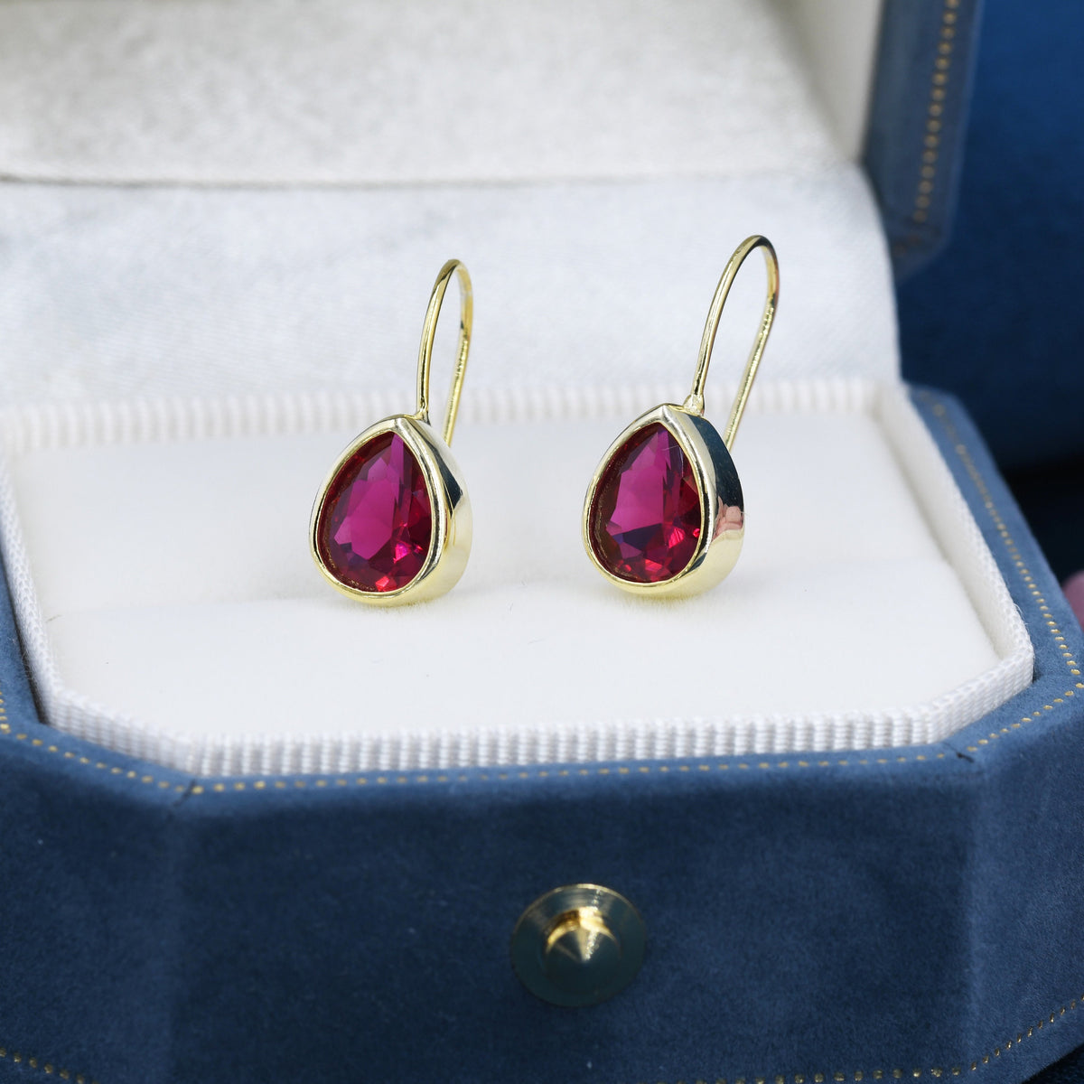Ruby Pear Drop Cut Hook Earrings