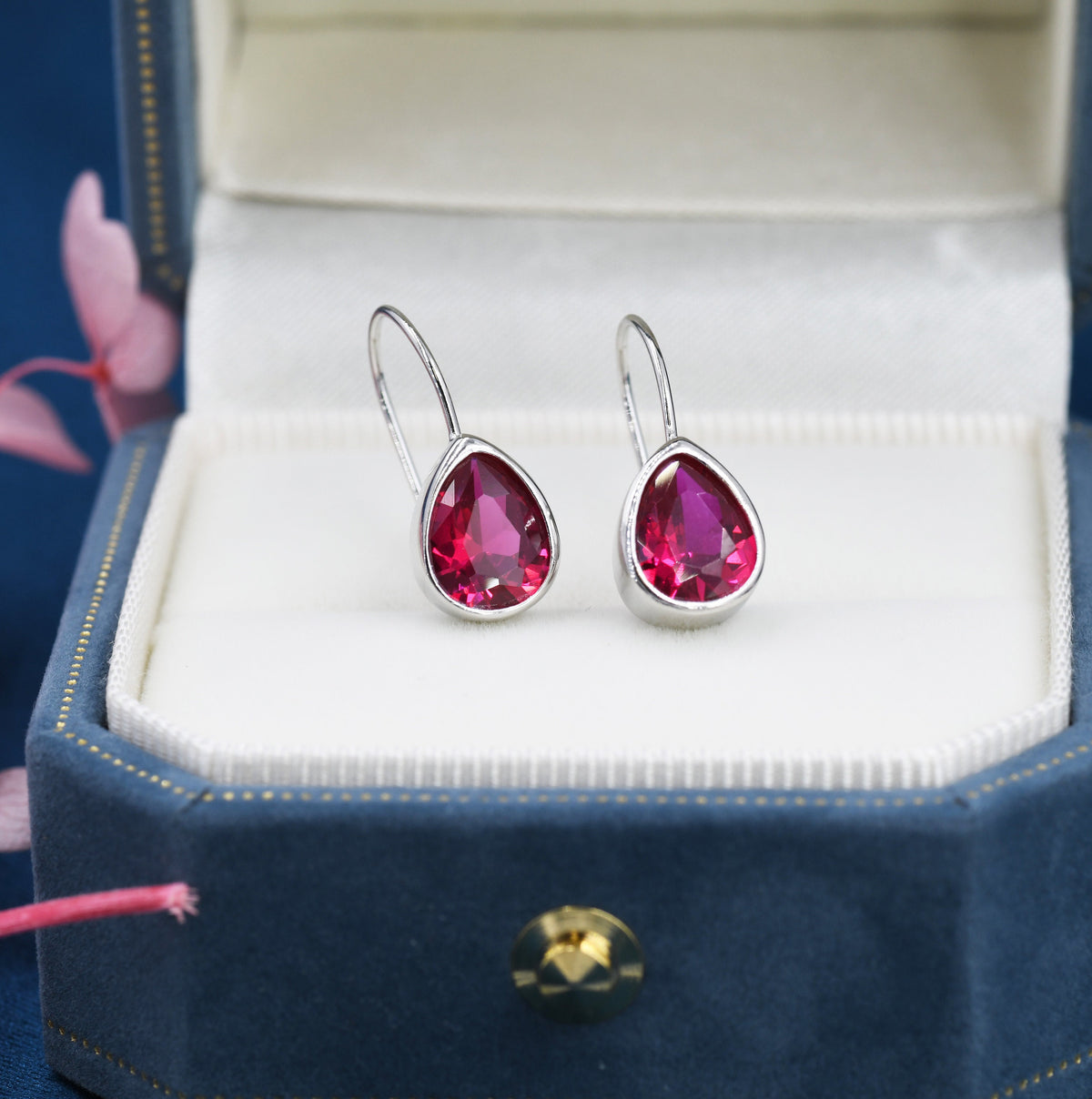 Ruby Pear Drop Cut Hook Earrings