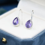 Sterling Silver Amethyst Purple CZ Droplet Drop Earrings in Sterling Silver, Silver or Gold, Chunky Pear Shape Hook Earrings