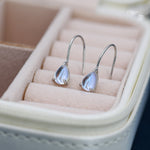 Sterling Silver Simulated Moonstone Droplet Drop Earrings in Sterling Silver, Mermaid Aurora Crystal, Chunky Pear Shape Hook Earrings
