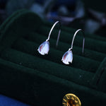Sterling Silver Simulated Moonstone Droplet Drop Earrings in Sterling Silver, Mermaid Aurora Crystal, Chunky Pear Shape Hook Earrings
