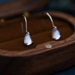 Sterling Silver Simulated Moonstone Droplet Drop Earrings in Sterling Silver, Mermaid Aurora Crystal, Chunky Pear Shape Hook Earrings
