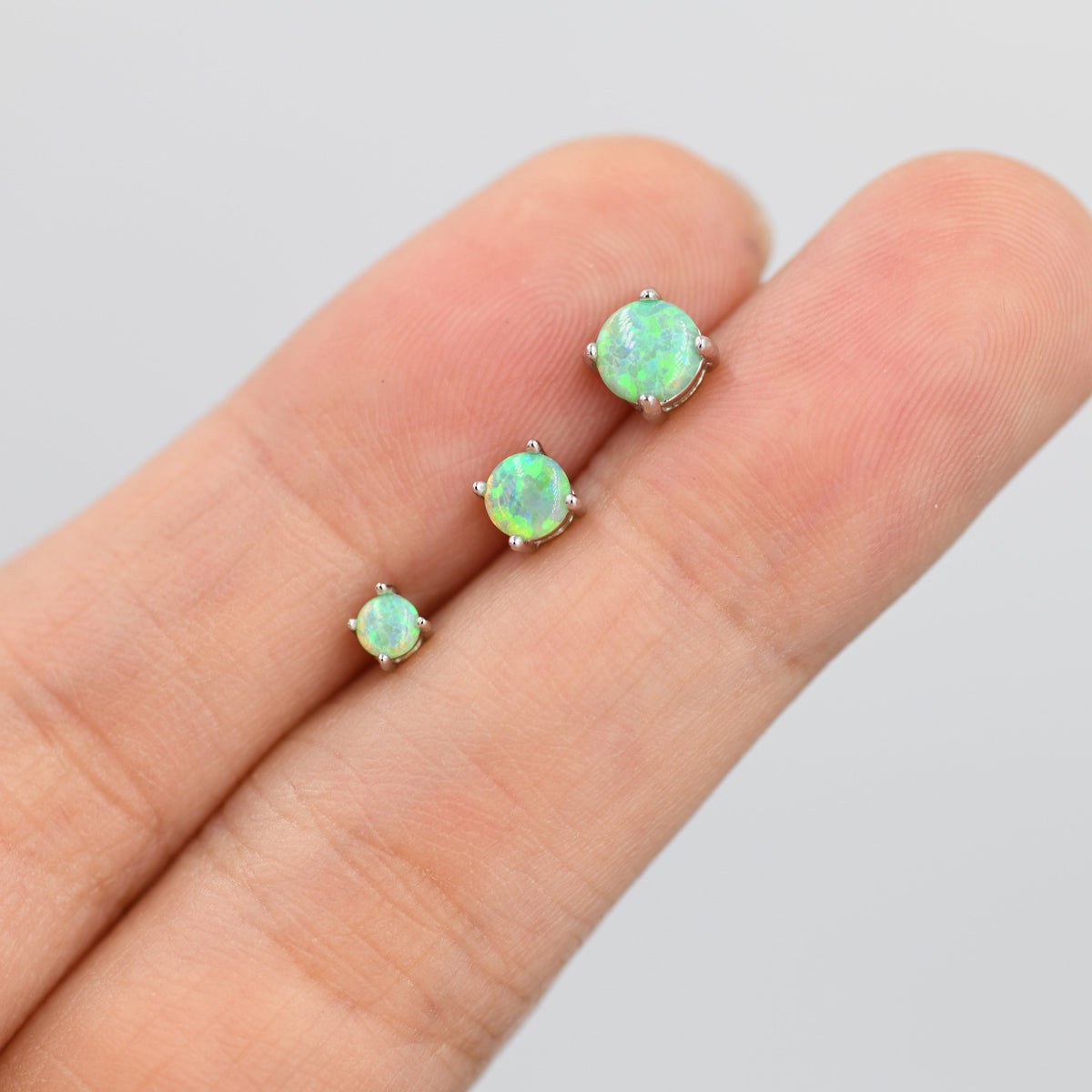 Green Opal Stud Earrings in Sterling Silver - 3 sizes 3mm 4mm 5mm - Lab Opal Stud Earrings - Semi Precious Gemstone