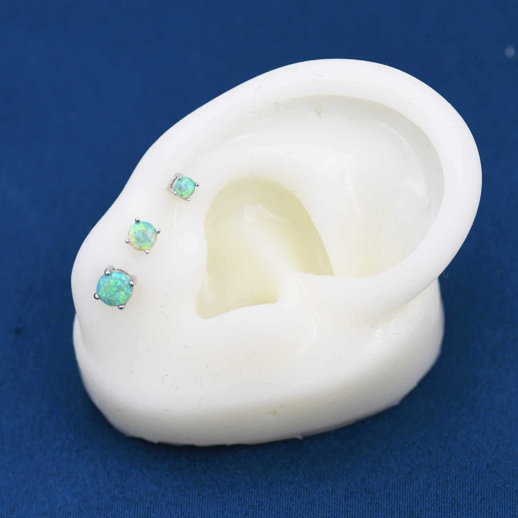 Green Opal Stud Earrings in Sterling Silver - 3 sizes 3mm 4mm 5mm - Lab Opal Stud Earrings - Semi Precious Gemstone