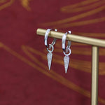 Sterling Silver Dangling Rhombus Spike Hoop Earrings, Detachable Kite Charm Dangle Hoop Earrings, Silver or Gold, Interchangeable Charms
