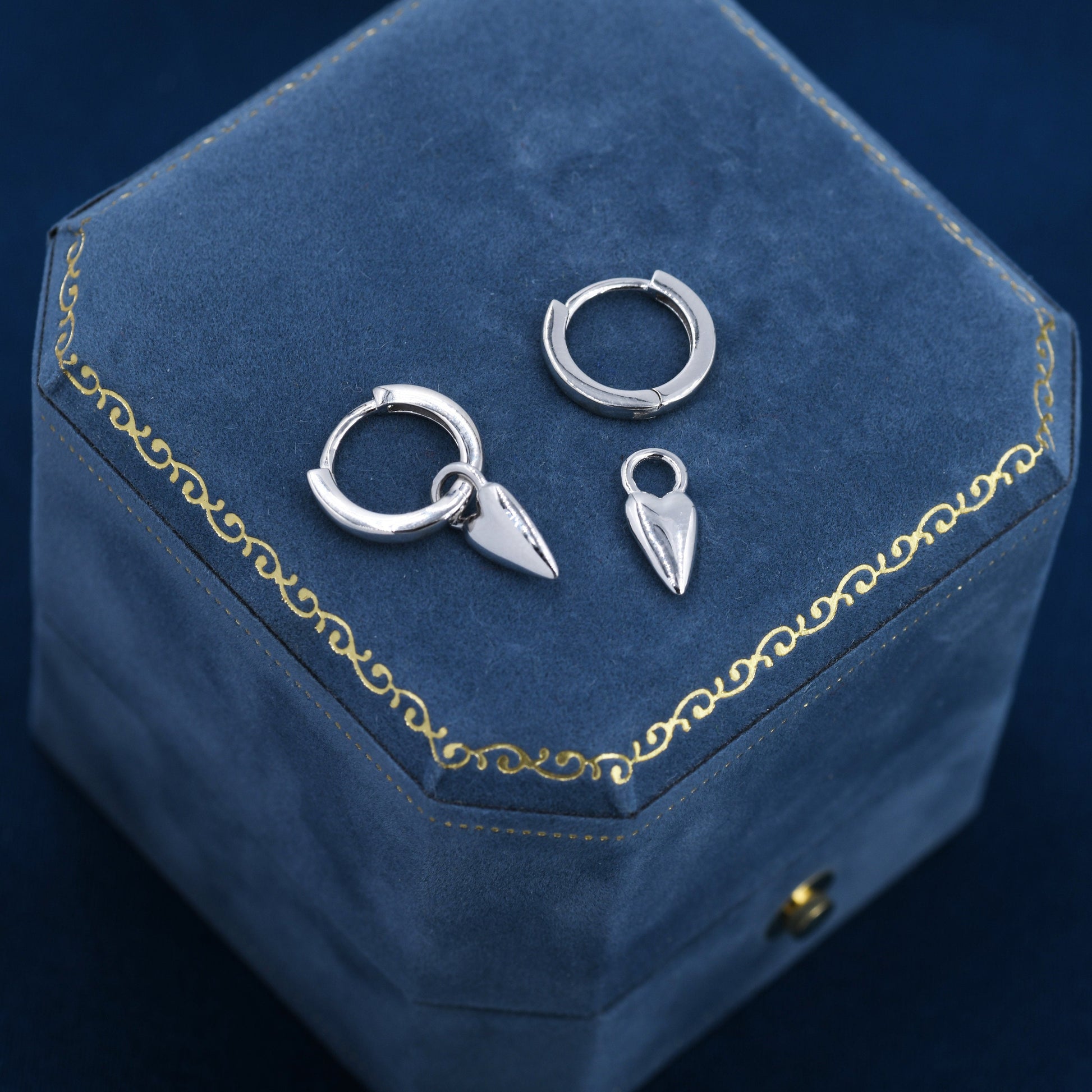 Sterling Silver Heart Charms for Huggie Hoops, Silver or Gold or Rose Gold, Detachable Heart Shape Charms for Hoop Earrings