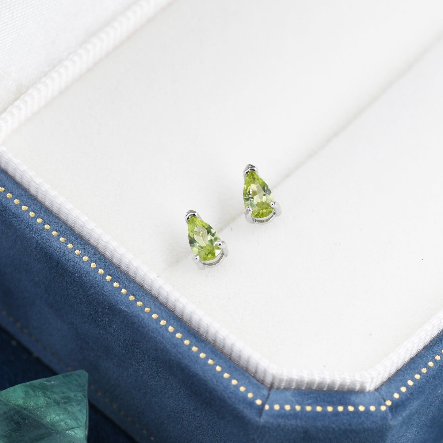 Genuine Peridot Pear Stud Earrings in Sterling Silver, 3x5 mm Droplet Stud Earrings, Tiny Peridot Earrings, August Birthstone