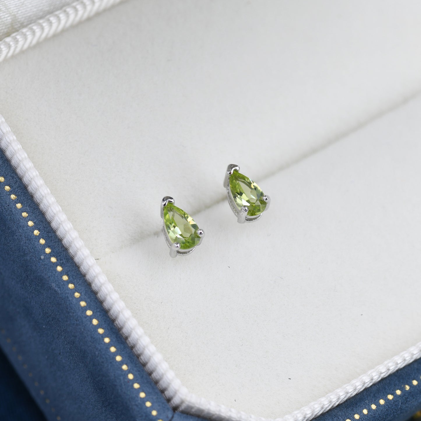 Genuine Peridot Pear Stud Earrings in Sterling Silver, 3x5 mm Droplet Stud Earrings, Tiny Peridot Earrings, August Birthstone