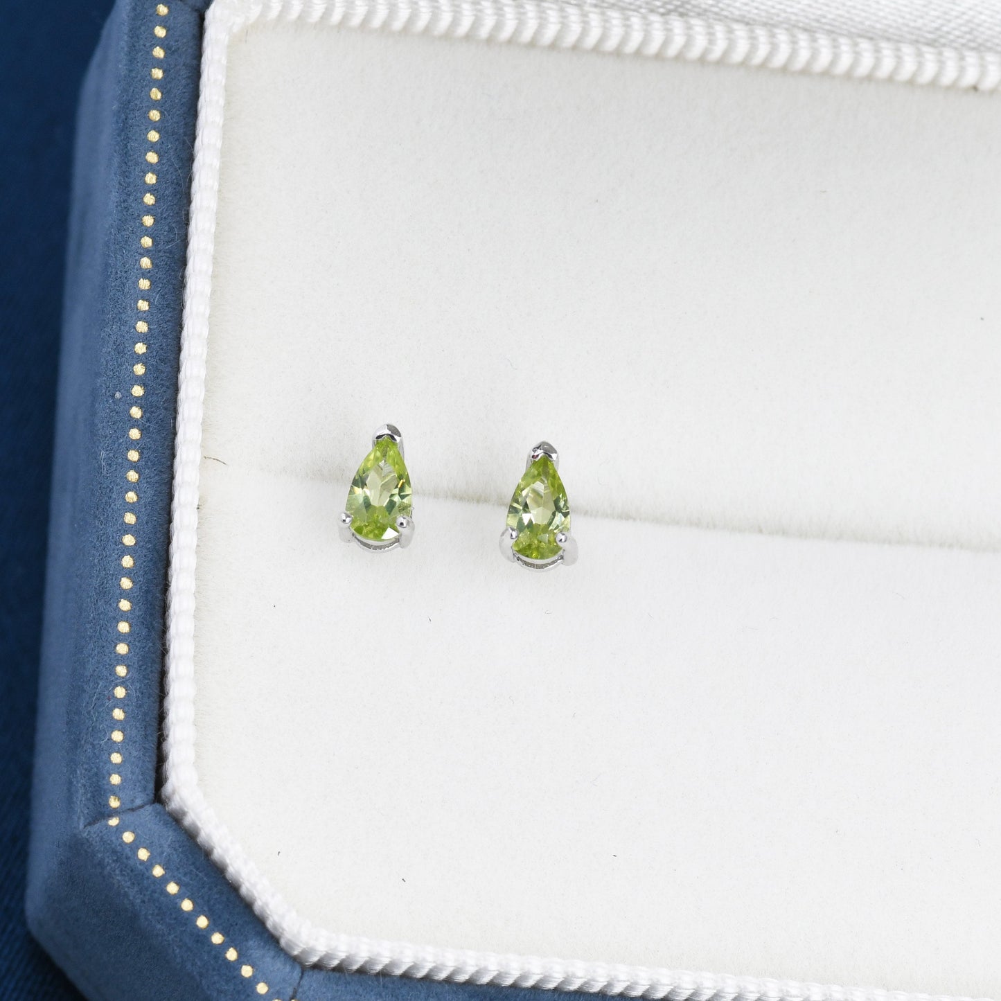 Genuine Peridot Pear Stud Earrings in Sterling Silver, 3x5 mm Droplet Stud Earrings, Tiny Peridot Earrings, August Birthstone