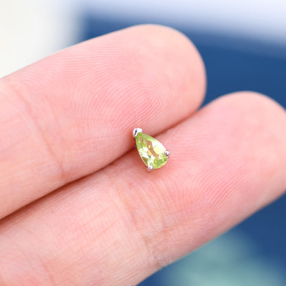 Genuine Peridot Pear Stud Earrings in Sterling Silver, 3x5 mm Droplet Stud Earrings, Tiny Peridot Earrings, August Birthstone