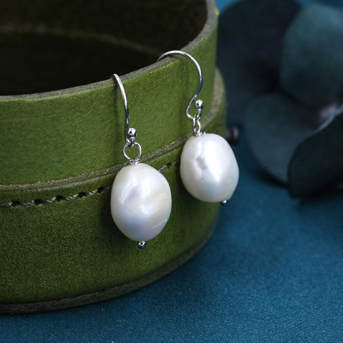 Genuine Baroque Pearl Dangle Earrings in Sterling Silver, Keshi Pearl Earrings, Natural Freshwater Pearls, Silver or Gold