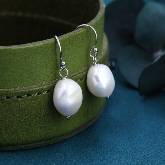 Genuine Baroque Pearl Dangle  Earrings in Sterling Silver, Keshi Pearl Earrings, Natural Freshwater Pearls, Silver or Gold