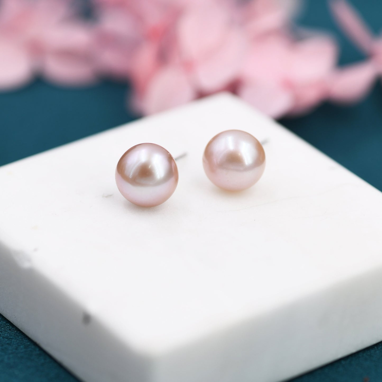 Genuine Purple Pink Pearl Stud Earrings in Sterling Silver, 6mm - 8mm, Small Pearl Stud and Large Pearl Stud, Silver pearl Earrings,