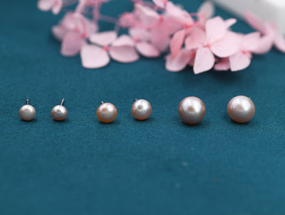 Genuine Purple Pink Pearl Stud Earrings in Sterling Silver, 6mm - 8mm, Small Pearl Stud and Large Pearl Stud, Silver pearl Earrings,